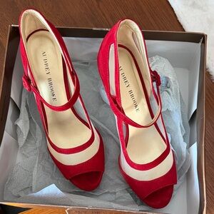Audrey Brooke Red Peep-Toe Heels